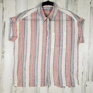 Velvet Heart Linen Blend Multicolored Striped Button Up Blouse Women's Medium